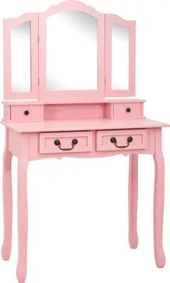 Produktbild von vidaXL Schminktisch-Set mit Hocker Rosa 80×69×141 cm Paulowniaholz