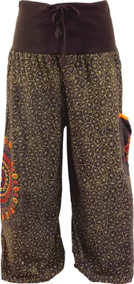Produktbild von Weite Pluderhose mit Breitem Bund, Mandalastickerei - Schokobraun, Damen, Baumwolle, Größe: S/M