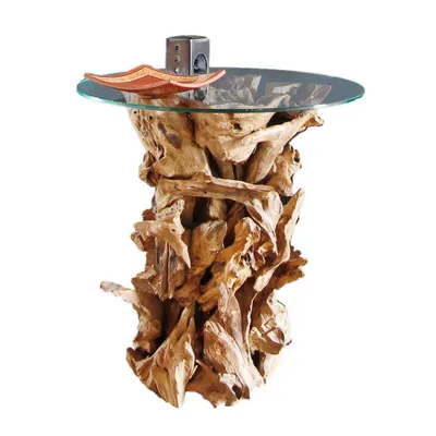 Produktbild von MÖBEL BRESSMER Beistelltisch REGINA Wurzelholz Ø60 cm Glas Treibholz Tisch Holz Glas Ablagetisch