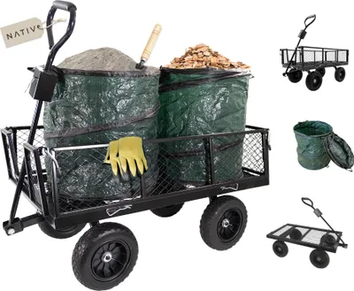 Produktbild von Gartenwagen Metall mit 2 Laubsäcken, 300 kg belastbar, Gartenarbeit