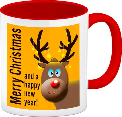Produktbild von Rentier Motiv und Spruch Kaffeebecher Rot in Orange zum Thema Weihnachten