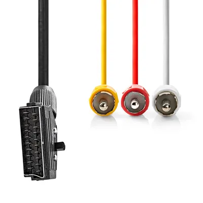 Zdjęcie produktu dla Kabel Nedis SCART - SCART męski - 3x RCA męski - niklowany - przełączany - 480p - 1,00 m - okrągły - PVC - czarny - pokrywa