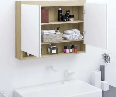 Obrázek produktu pro Maison Exclusive – Zrcadlová skříňka do koupelny 80 x 15 x 60 cm, MDF, bílá a vzhled dubu