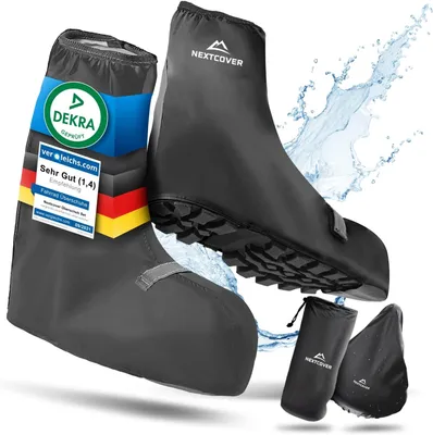 Produktbild von Nextcover® Schuhüberzieher wasserdicht I 100% wasserdichte Fahrrad Überschuhe I Reflektierende Regenschutz Schuhe I Regenüberzieher Schuhe I 40-43