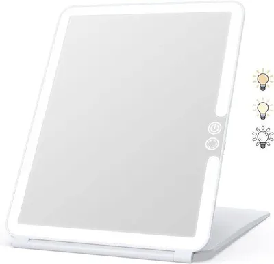 Produktbild von USB-Reisspiegel mit Touchscreen - 3-farbig verstellbar - 72 LED-Lampen - kompakter Spiegel - Geschenk für Mädchen und Frauen (Weiß)