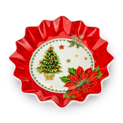 Obrázok produktu pre SERVÍROVACÍ TÁC 23,5 x 23,5 cm Vianočný tanier Vianočná hviezda Porcelán