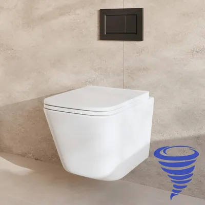 Produktbild von Wand-WC mit Unterputzspülkasten - Eckig Weiß - Betätigungsplatte Eckig Schwarz - Linea