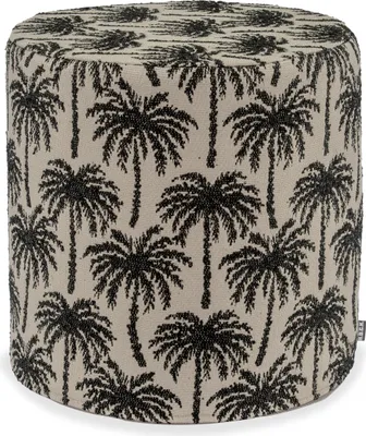 Produktbild von H.O.C.K. Vamosa Palms Outdoor Hocker Pouf ø40x45cm rund schwarz Palmen