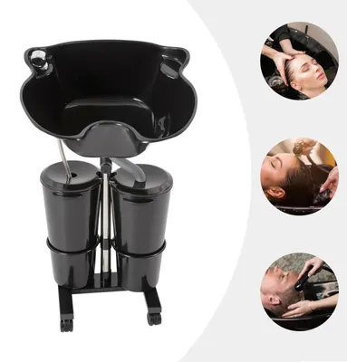 Produktbild von Mobiles Friseurwaschbecken - Shampoo Waschbecken - 2×10 l Eimer - Höhe 105–140 cm & neigbar - Mit Ablauf - Schwarz