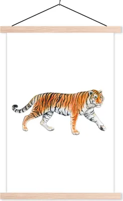 Produktbild von MuchoWow® Textilposter Tiger - Weiß - Orange 120x180 cm mit holzfarbenen Rahmen - Textil-Plakat