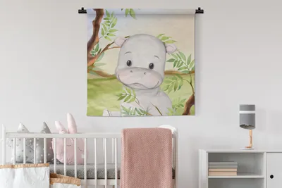 Produktbild von MuchoWow® Wandteppich Wandbehang Nilpferd - Dschungel - Blätter 90x90 cm Tapisserie Dekoration Wandtuch - Wandaufhänger
