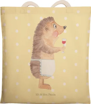 Produktbild von Mr. & Mrs. Panda Tote Bag Igel Wein - Gelb Pastell - Geschenk, Weinglas, Lustige Sprüche, Tasche, Beuteltasche, trinken, Beutel, Spruch, shopping, Rotwein, Einkaufstasche