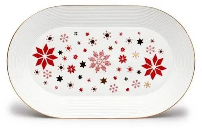 Obrázok produktu pre Thun 1794 Oválna miska, 38 cm, Lea, vianočné červené vločky, zlato, Thun