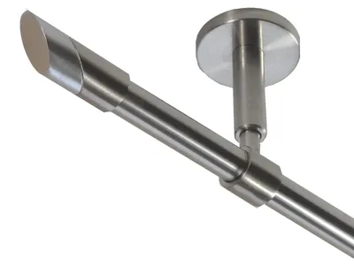 Produktbild von Gardinenstange Set Edelstahl Look Metall Ø 16mm zur Deckenträger 1-lauf Modern Schräge, Länge wählbar D11 E13