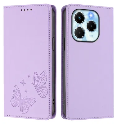Produktbild von Lederhülle für Infinix Note 40X 5G, Schmetterling Prägung Leder Brieftasche Schutzhülle mit Ständer Violett
