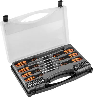 Produktbild von NEO TOOLS Schraubendreher und Schraubendreherbits 27-teiliger Satz; Klinge aus CrV-Stahl; magnetische Spitze; dreieckige Form des Griffs; resistent gegen Chemikalien, Öle und Fette