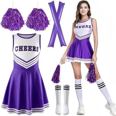 Produktbild von Famanu Cheerleader Kostümset - Sportliches Outfit mit Accessoires - Verschiedene Größen und Farben