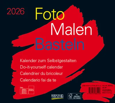 Produktbild von Foto-Malen-Basteln Bastelkalender quer schwarz 2026