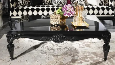 Zdjęcie produktu dla Casa Padrino stolik w stylu barokowym czarny 144 x 98 x h. 46 cm - stolik w stylu barokowym do salonu ze szklanym blatem - meble w stylu barokowym