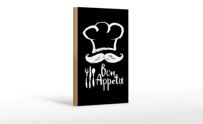 Produktbild von Holzschild Essen 12x18cm Bon Appetit Restaurant s/w