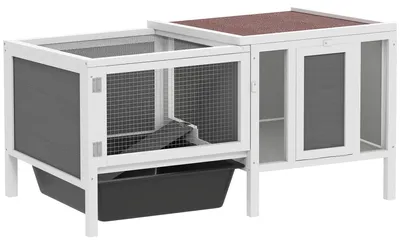 Produktbild von PawHut Hasenstall Kaninchenstall aus Holz mit Rampe 105 x 57,5 x 51,5 cm