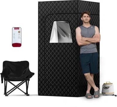 Obrázek produktu pro Přenosná parní sauna pro domácí použití – velký saunový stan s dálkovým ovládáním a skládací židlí – 3 x 3 x 1,75 metru