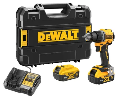 Produktbild von DEWALT 18V Akku-Bohrschrauber bürstenlos mit 2 x Akkus (18 Volt / 5 Ah) und System-Schnellladegerät