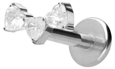 Produktbild von Ohrpiercing, Nasenpiercing Titan Labret mit Push Fit 3 KRISTALLHERZEN Silber Stablänge: 8mm | Stabstärke: 1,2mm