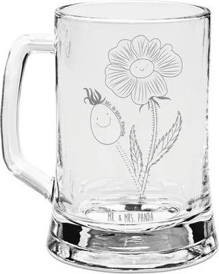 Produktbild von Mr. & Mrs. Panda Krug Blume Hagebutte - Transparent - Geschenk, Humpen, Seidel, Schlechte Gedanken, Bierkrug Mit Gravur, Garten, Lebensfreude, Glaskrug, Glas
