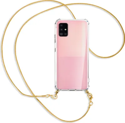 Produktbild von Handykette Backcover-Schutzhülle mit Band (Metall goldfarben) für Samsung Galaxy A51 5G (A516) - goldfarbene Kette Snake