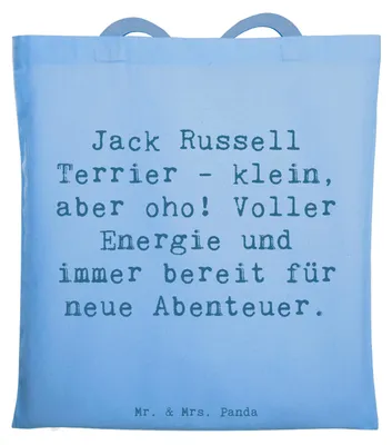 Produktbild von Mr. & Mrs. Panda Tote Bag Spruch Jack Russell Terrier - Sky Blue - Geschenk, dokumententasche, abenteuerlustig, Shopping Tasche, Lebensfreude, Hunderasse, Hunde, Haustier