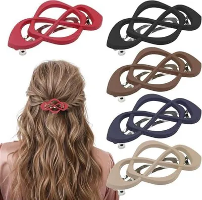 Produktbild von Flache, hohle und gebogene französische Haarspangen für Damen, starker Halt, flache Klauen-Clips für dickes und feines Haar, 5 Stück