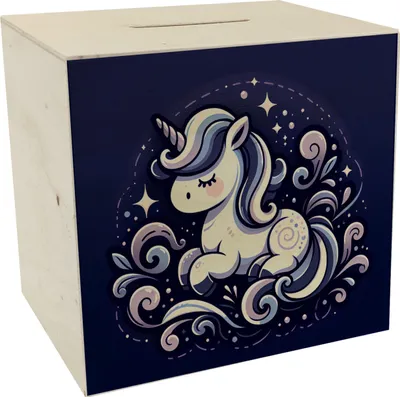 Produktbild von Schlafendes Einhorn Spardose aus Holz