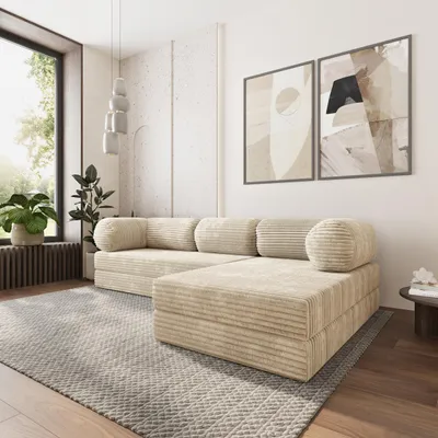 Produktbild von Masseno Ecksofa ETERA mit Schlaffunktion, Modulares Schlafsofa aus Schaumstoff, Klappbares Bodensofa - Creme, TILIA 03