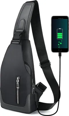Image de Sac à bandoulière imperméable en tissu Oxford avec fonction de recharge USB, noir