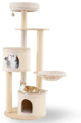 Produktbild von Katzenkletterturm – Kratzbaum – Kletterbaum – Katzenmöbel – Katzenhaus – Natürliches Holz – 152 cm hoch