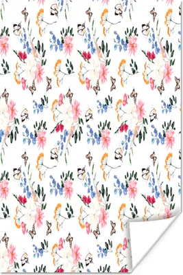 Produktbild von MuchoWow® Poster Blumen - Muster - Pastell 80x120 cm - Papierdruck