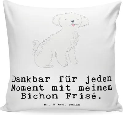 Produktbild von Mr. & Mrs. Panda Dekokissen Bichon Frisé Moment - Weiß - Geschenk, kissen bedruckt, kuschelkissen 40x40, Sofa, Deko