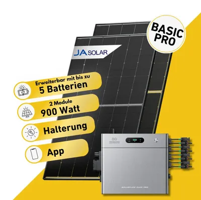 Produktbild von 900 Watt, Bifazial Komplettset, Balkonkraftwerk, Zendure Solarflow 2400 Pro, Halterung Fassade 90 Grad