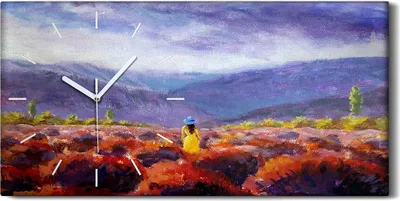 Produktbild von Küche Wohnzimmer Wand Leinwand Uhr 60x30 Gemälde Landschaft Wiese Berge - weiße Hände