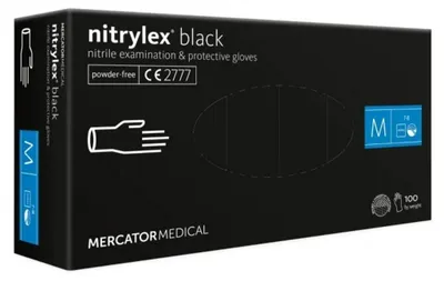 Zdjęcie produktu dla Rękawice nitrylowe czarne Mercator Nitrylex Basic rozmiar M 100 szt.