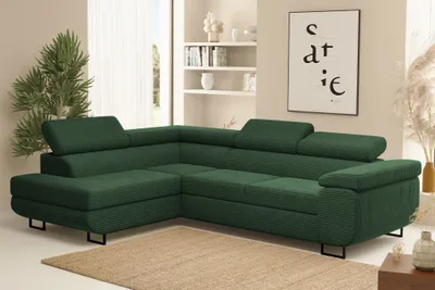 Produktbild von Ecksofa Sofa mit Schlaffunktion METZ Stoff Poso Grün Ottomane Links