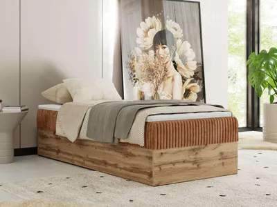Obrázek produktu pro Kontinentální postel bez čela postele Wood Zero 90x200 cm - Multipocket H3 | Oranžová Manšestr - Topper T25