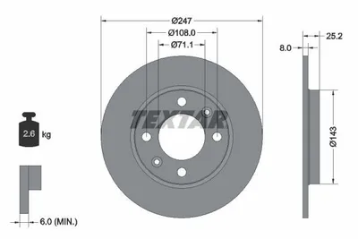 Produktbild von 2 Textar Bremsscheiben 247mm hinten für Citroen Saxo Xsara ZX Peugeot 106 206 306
