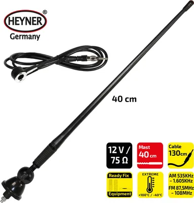 Obrázek produktu pro HEYNER® autoanténa 40 cm ohebná střešní anténa - Anténa Flex 12 V FM / AM anténa prutová anténa pro rádio vhodná pro Mercedes-Benz VW Audi BMW atd.