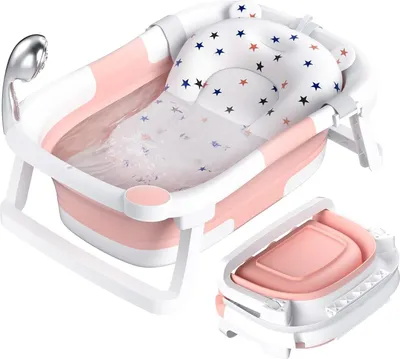 Productafbeelding van Famanu Babybadkuip – Opvouwbare babybadkuip met antislipmat en afvoerstoppen, roze