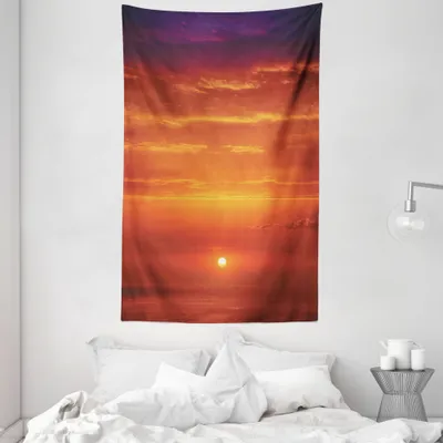Produktbild von ABAKUHAUS Natürlich Wandteppich und Tagesdecke, Morgen-Sonnenaufgang Ozean aus Weiches Mikrofaser Stoff Waschbar ohne Verblassen Digitaldruck, 140 x 230 cm, Orange Rot Violett