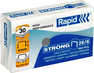 Produktbild von Rapid 24861400, Klammerpack, 26/6, 6 mm, 1000 Heftklammern, Silber, 30 Blätter