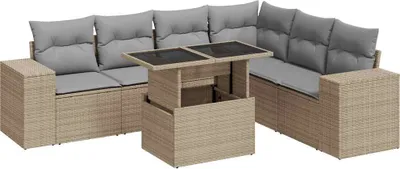 Produktbild von 7-tlg. Garten-Sofagarnitur mit Kissen Beige Poly Rattan