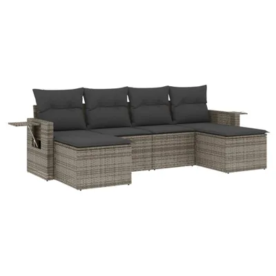 Produktbild von vidaXL 6-tlg. Garten-Sofagarnitur mit Kissen Grau Poly Rattan